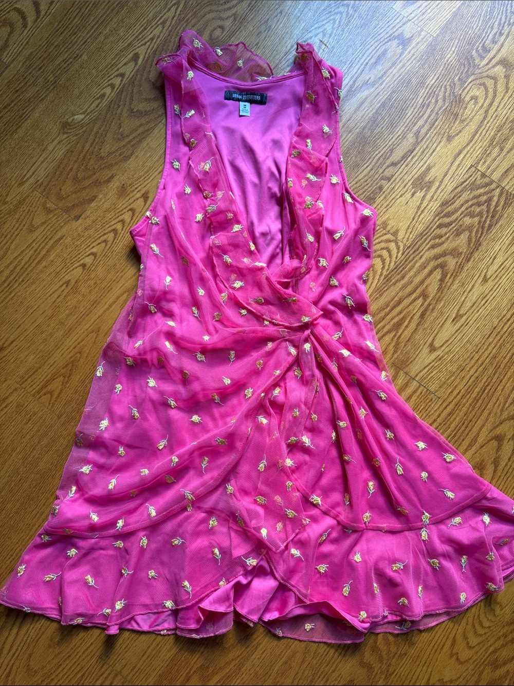 Urban Outfitters Fuchsia Pink Sleeveless Mini Dress with floral Embroidery